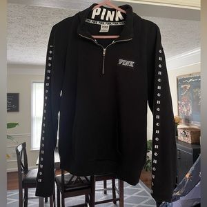 Victoria’s Secret PINK black quarter zip pullover with front pouch pocket-Medium